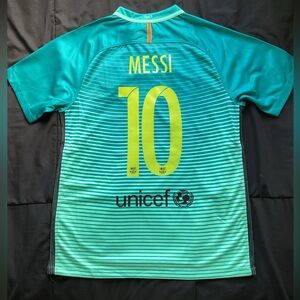 Messi Small Barcelona Third Kit Lionel #10 soccer football jersey green retro
